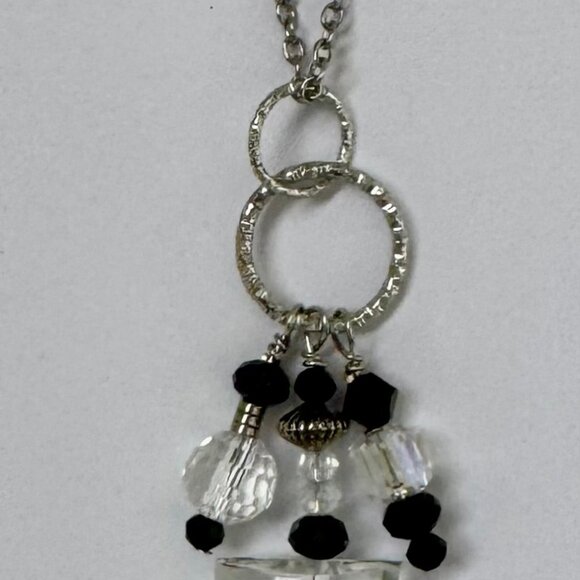 Necklace handmade 3 tier dangle silvertone clear crystal glass metal beads OOAK - Picture 2 of 7